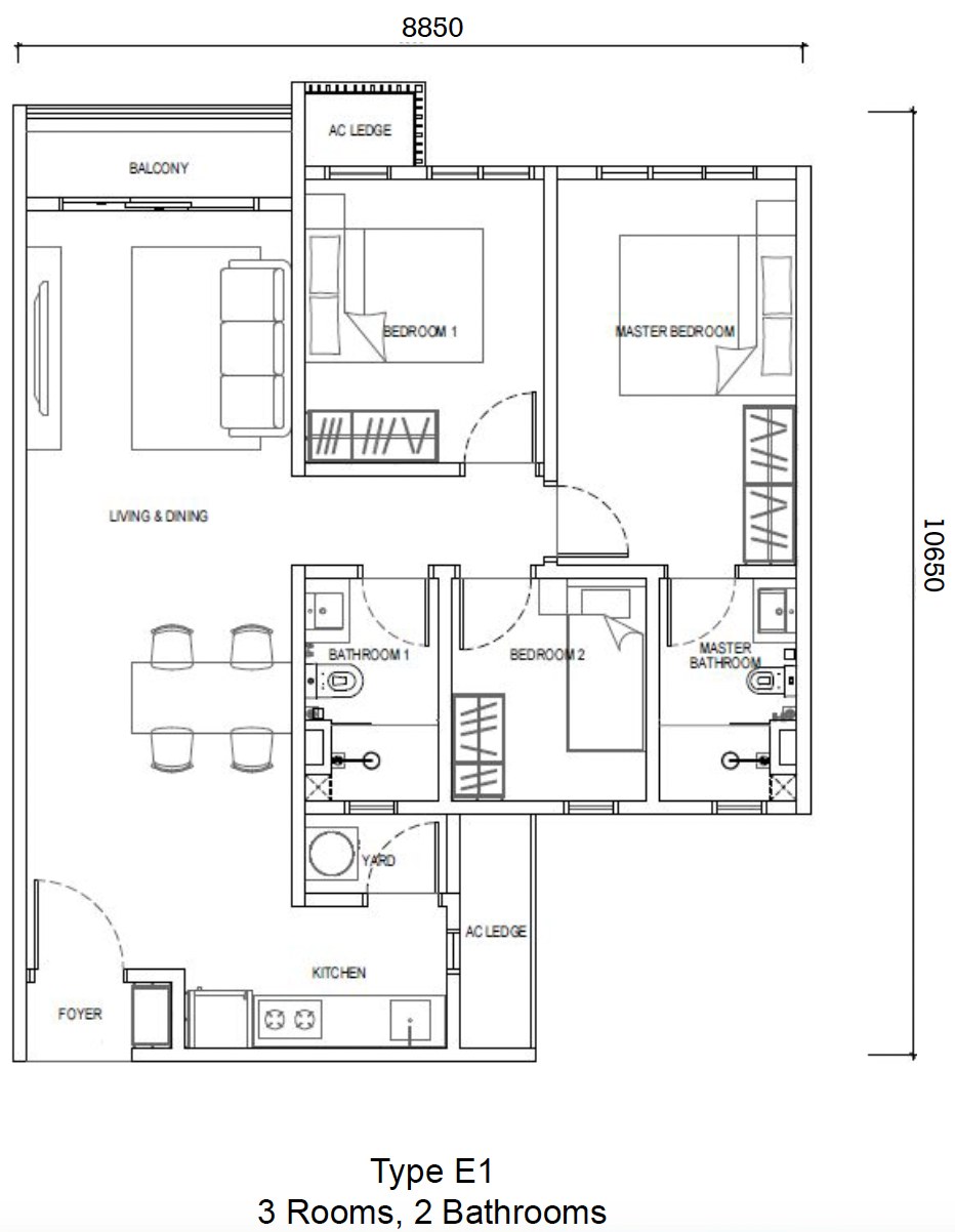 Type E1 floor plan